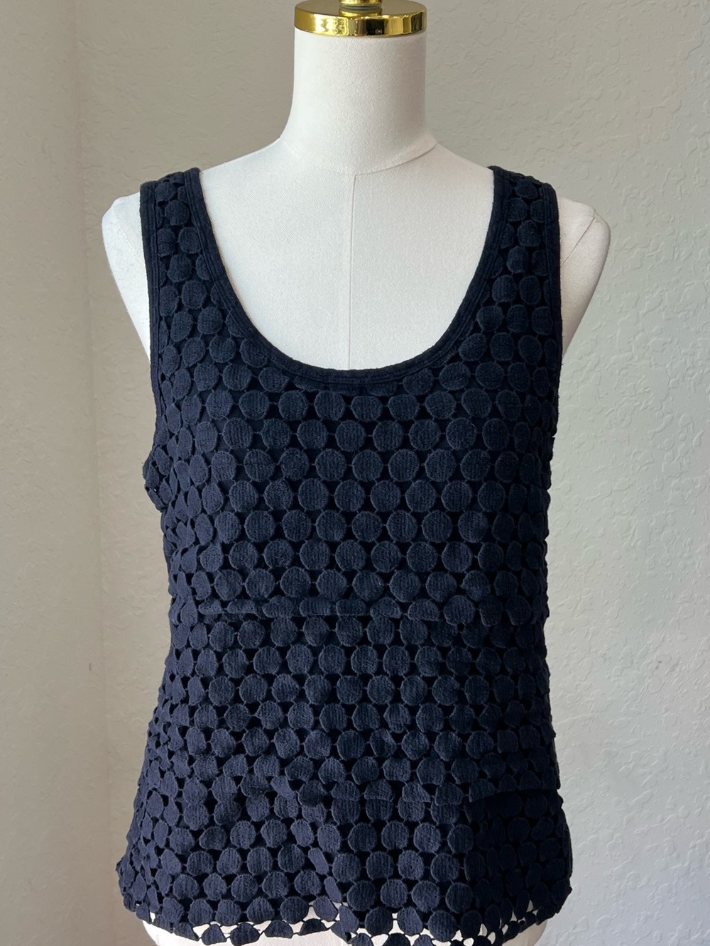 Textured Navy Sleeveless Scoop Neck Top J.Crew Large